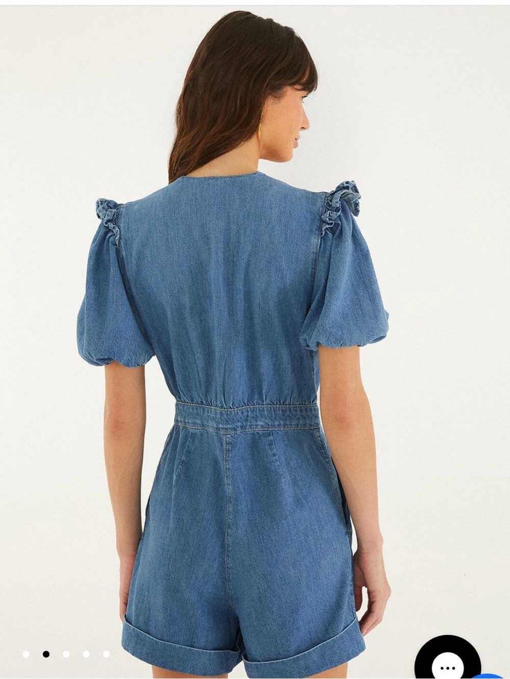 FARMRIO NWT Size Large Denim Ruffled Puff Sleeve Romper